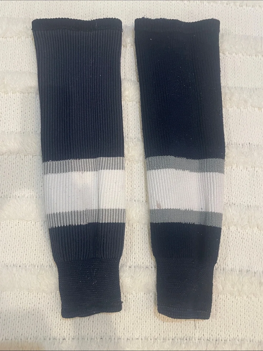 Navy blue hockey Socks White & Gray Stripes junior 21 1/2”x7” unisex boys girls